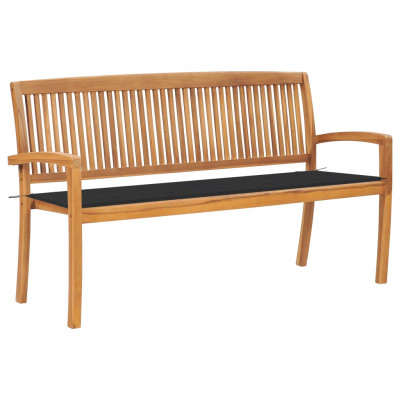 Banc de jardin meuble de patio d'extérieur terrasse empilable et coussin 159 x 57,5 x 90 cm bois de teck massif 02_0011699
