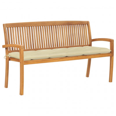 Banc de jardin meuble de patio d'extérieur terrasse empilable et coussin 159 cm bois de teck massif 02_0011706