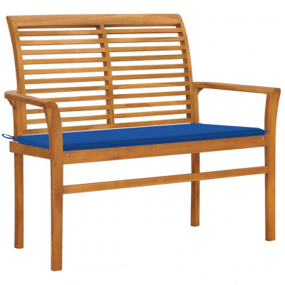 Banc de jardin meuble de patio d'extérieur terrasse et coussin bleu royal 112 x 55 x 94 cm bois de teck massif 02_0011714