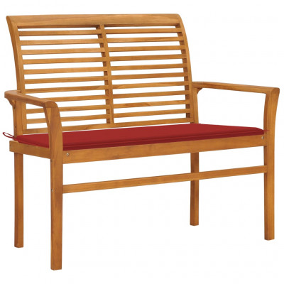 Banc de jardin meuble de patio d'extérieur terrasse avec coussin rouge 112 x 55 x 94 cm bois de teck massif 02_0011531