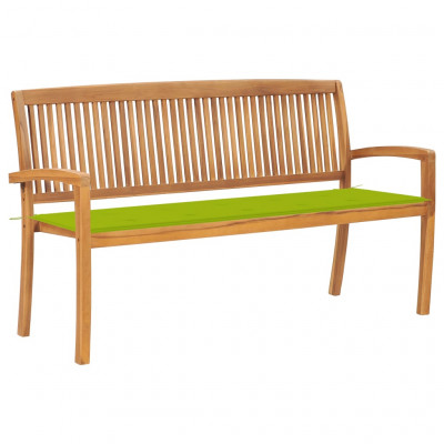 Banc de jardin meuble de patio d'extérieur terrasse empilable et coussin 159 x 57,5 x 90 cm bois de teck massif 02_0011692