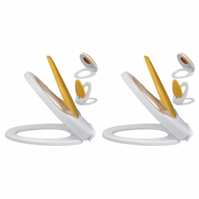 Lot de deux sièges de toilette et couvercles plastique blanc et jaune 02_0002959