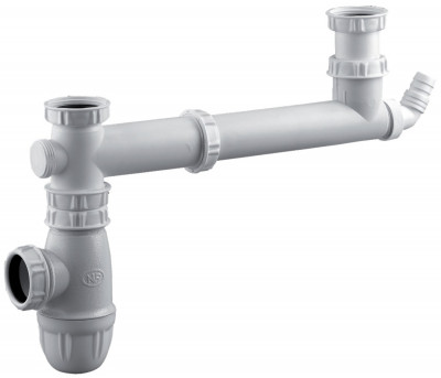 Tubulure  pour évier 2 cuves entraxe 160 à 360mm avec prise MAL et siphon - VALENTIN - 00 778100 001 00