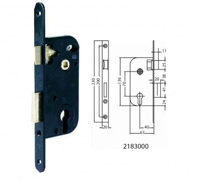 Serrure à larder Multibat à profil européen Axe 40mm finition noir à bout carré - JPM - 218300-01-1J