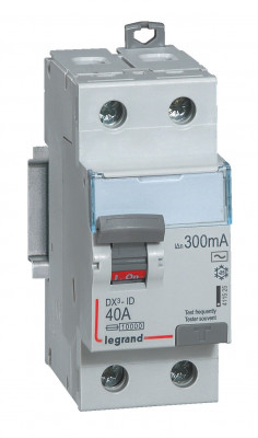 Interrupteur différentiel DX³-ID arrivée haute et départ bas à vis 2P 230V 40A type AC 300mA - LEGRAND - 411525