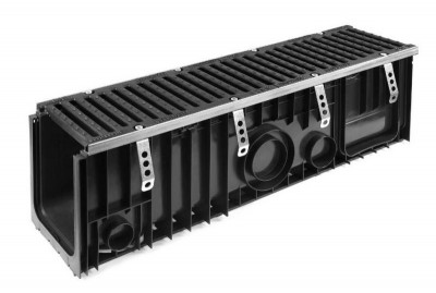 Caniveau en polypropylène cornières acier grille fonte boulonnée classe D400 200 x 200 x 1000 mm SAB SPA