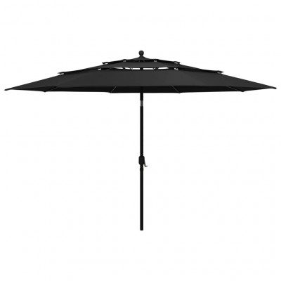Parasol mobilier de jardin à 3 niveaux avec mât en aluminium 3,5 m noir 02_0008760