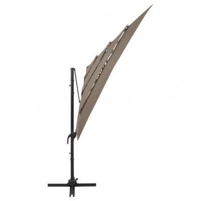 Parasol à 4 niveaux avec mât en aluminium 250 x 250 cm taupe 02_0008794