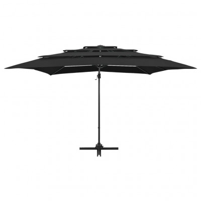 Parasol mobilier de jardin à 4 niveaux avec mât en aluminium 250 x 250 cm noir 02_0008790