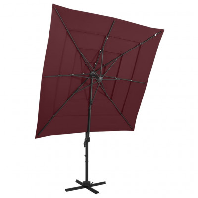 Parasol à 4 niveaux avec mât en aluminium 250 x 250 cm bordeaux 02_0008788