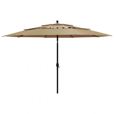 Parasol à 3 niveaux avec mât en aluminium 3,5 m taupe 02_0008772
