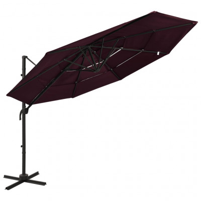 Parasol à 4 niveaux avec mât en aluminium 3 x 3 m bordeaux 02_0008789