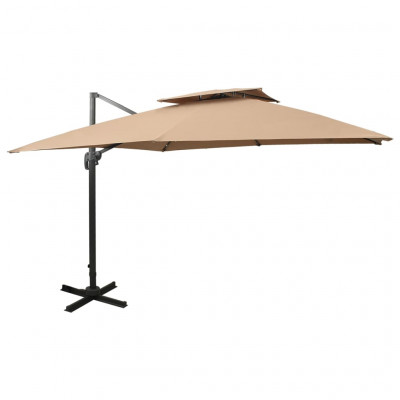 Parasol déporté à double toit 300 x 300 cm taupe 02_0008561