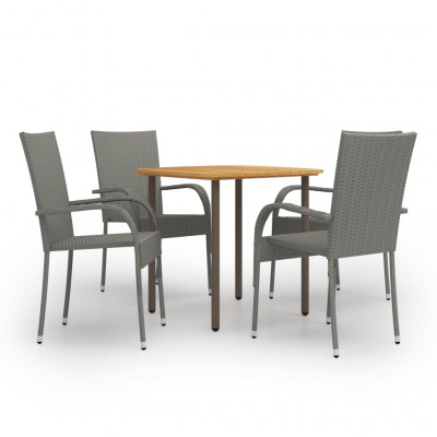 Ensemble de salle à manger de jardin meuble extérieur 5 pièces résine tressée gris 02_0013906