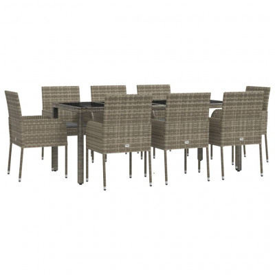 Ensemble de salle à manger de jardin meuble extérieur 9 pièces avec coussins gris 02_0014075