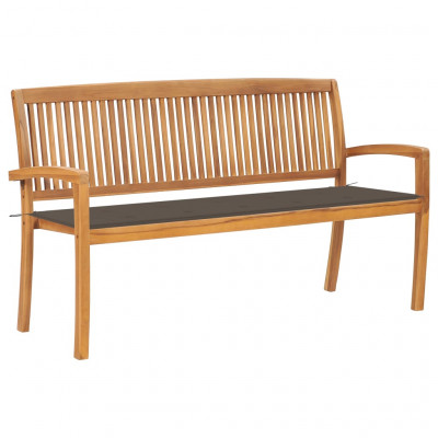 Banc de jardin meuble de patio d'extérieur terrasse empilable et coussin 159 cm bois de teck massif 02_0011704