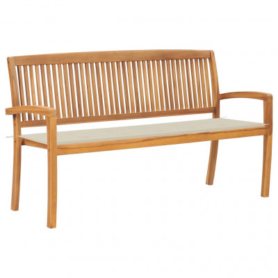 Banc de jardin meuble de patio d'extérieur terrasse empilable et coussin 159 cm bois de teck massif 02_0011691