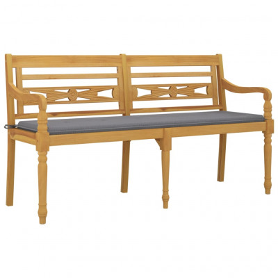 Banc de jardin meuble de patio d'extérieur terrasse avec coussin gris 150 cm bois de teck massif 02_0011072