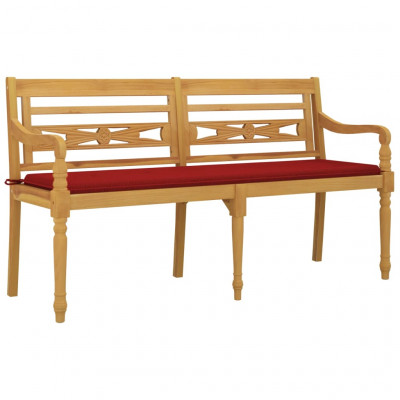 Banc de jardin meuble de patio d'extérieur terrasse avec coussin rouge 150 cm bois de teck massif 02_0011088
