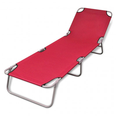 Transat chaise longue bain de soleil lit de jardin terrasse meuble d'extérieur pliable acier enduit de poudre rouge 02_0012798
