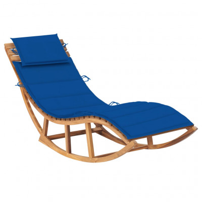 Transat chaise longue bain de soleil lit de jardin terrasse meuble d'extérieur à bascule avec coussin bois de teck solide 02_0012950