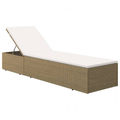 Transat chaise longue bain de soleil lit de jardin terrasse meuble d'extérieur résine tressée marron et blanc crème 02_0012923