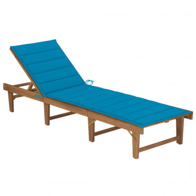 Transat chaise longue bain de soleil lit de jardin terrasse meuble d'extérieur pliable avec coussin bois d'acacia solide 02_0012838