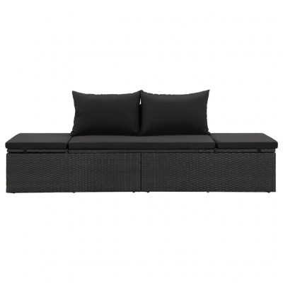 Transat chaise longue bain de soleil lit de jardin terrasse meuble d'extérieur avec coussins résine tressée noir 02_0012547
