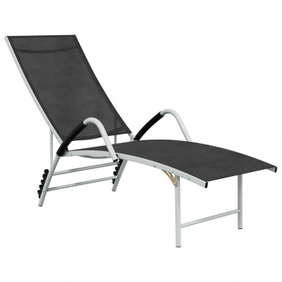 Transat chaise longue bain de soleil lit de jardin terrasse meuble d'extérieur textilène et aluminium noir 02_0012933