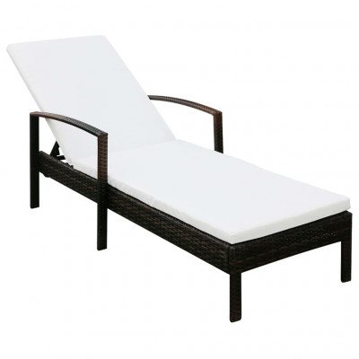 Transat chaise longue bain de soleil lit de jardin terrasse meuble d'extérieur avec coussin résine tressée marron 02_0012518