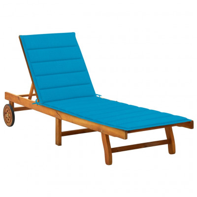 Transat chaise longue bain de soleil lit de jardin terrasse meuble d'extérieur avec coussin bois d'acacia solide 02_0012379