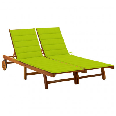 Transat chaise longue bain de soleil lit de jardin terrasse meuble d'extérieur 2 places avec coussins acacia solide 02_0012237