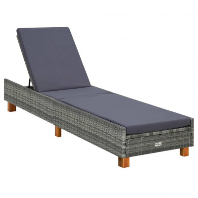 Transat chaise longue bain de soleil avec coussin résine tressée gris 02_0012199