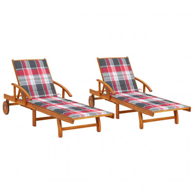 Lot de 2 transats chaise longue bain de soleil lit de jardin terrasse meuble d'extérieur avec coussins bois d'acacia solide 02_0012058