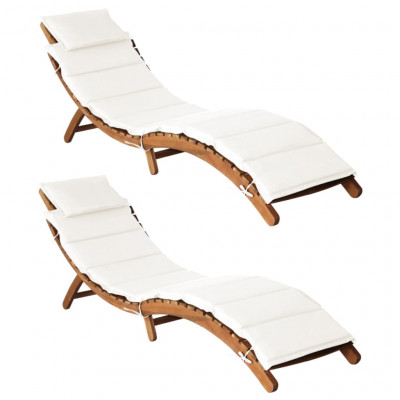 Lot de deux chaises longues et coussins crème blanc bois massif acacia 02_0011930