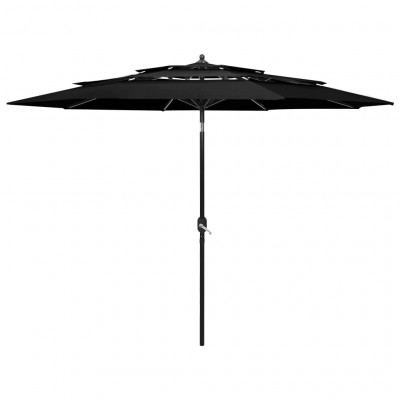 Parasol à 3 niveaux avec mât en aluminium 3 m noir 02_0008759