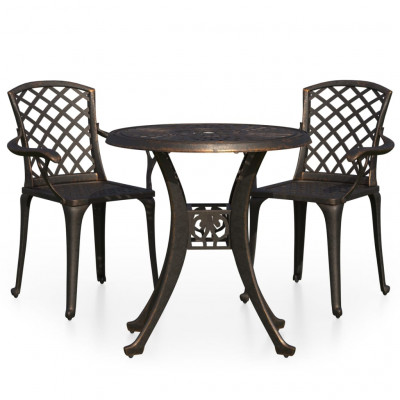 Ensemble de bistro jardin meuble extérieur terrasse 3 pièces aluminium coulé bronze 02_0013507