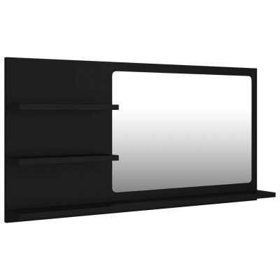 Miroir de salle de bain 3 étagères 90 x 10,5 x 45 cm aggloméré noir 02_0006954