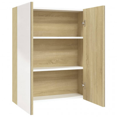 Armoire à miroir de salle de bain 60 x 15 x 75cm MDF blanc et chêne 02_0006709