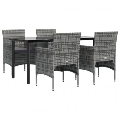 Ensemble de salle à manger de jardin meuble extérieur et coussins 5 pièces gris/noir 02_0014188