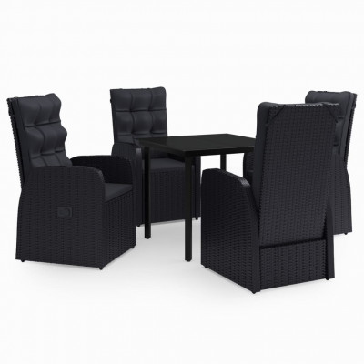 Ensemble de salle à manger de jardin meuble extérieur avec coussins 5 pièces noir 02_0014158