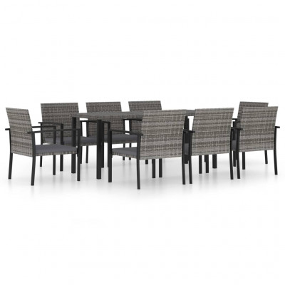 Ensemble de salle à manger de jardin meuble extérieur 9 pièces résine tressée gris 02_0014128