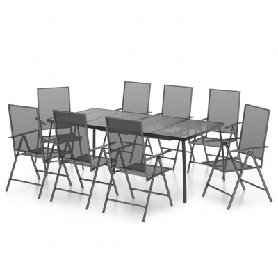 Ensemble de salle à manger de jardin meuble extérieur 9 pièces anthracite acier 02_0014066