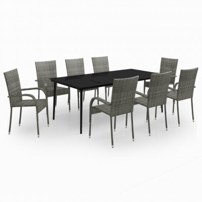 Ensemble de salle à manger de jardin meuble extérieur 9 pièces gris et noir 02_0014096