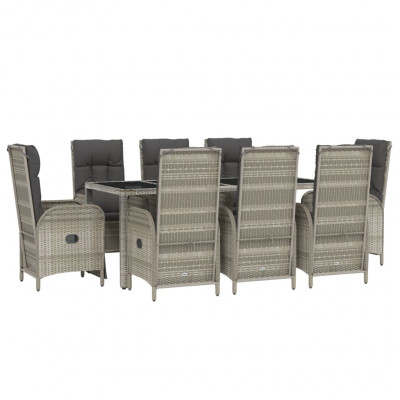 Ensemble de salle à manger de jardin meuble extérieur 9 pièces avec coussins gris 02_0014068