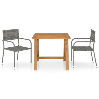 Ensemble de salle à manger de jardin meuble extérieur 3 pièces gris 02_0013609