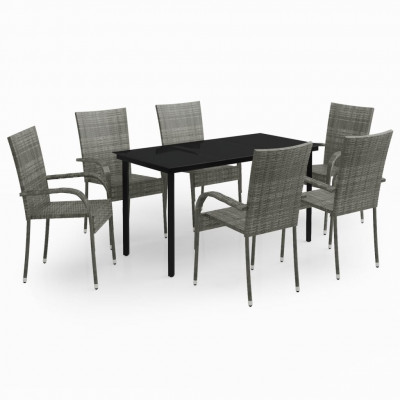 Ensemble de salle à manger de jardin meuble extérieur 7 pièces gris et noir 02_0013973