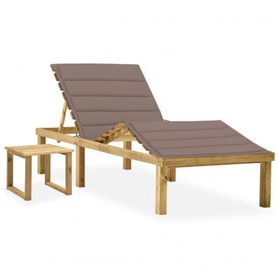 Transat chaise longue bain de soleil lit de jardin terrasse meuble d'extérieur avec table et coussin pin imprégné 02_0012669