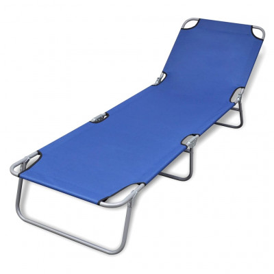 Transat chaise longue bain de soleil lit de jardin terrasse meuble d'extérieur pliable acier 189 x 58 x 27 cm enduit de poudre bleu 02_0012796