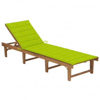 Transat chaise longue bain de soleil lit de jardin terrasse meuble d'extérieur pliable 200 cm avec coussin bois d'acacia solide 02_0012837